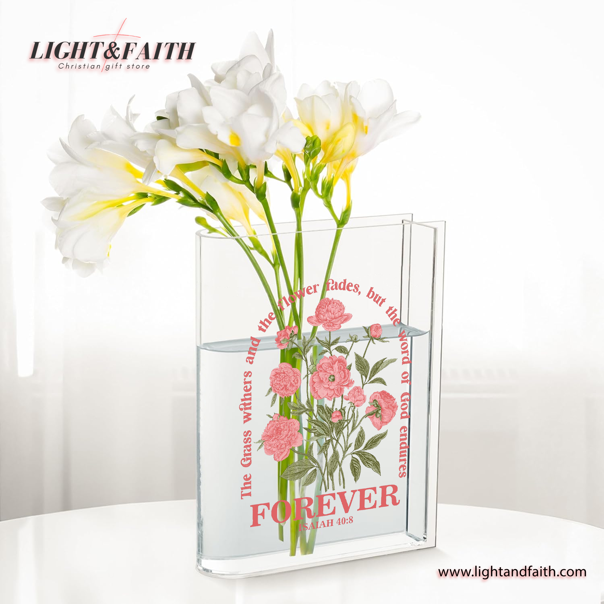 Forever - Isaiah 40:8 Book Vase, Christian Book Vase, Vintage Floral Book Vase, Faith Book Vase, Bible Verse Book Shaped Flower Vase